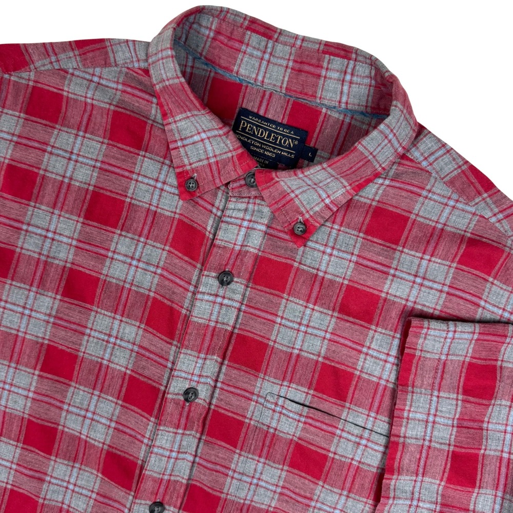 Pendleton Button Down Shirt Plaid Heritage Casual Mens Large Red Grey Preppy